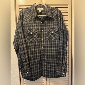US Expedition Shirt Mens Large Plaid Western Snap Cowboy Country
